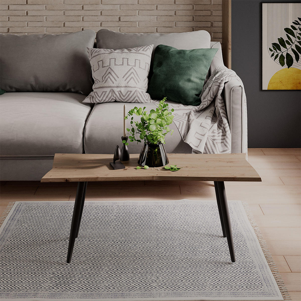 COUCHTISCH Yan Artisan 100 x 35.5 cm - Hellgrau, Holzwerkstoff (35.5/100/40cm) - Vicco