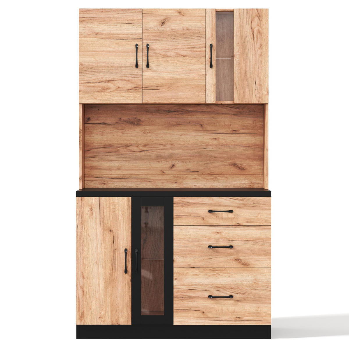 BUFFET 105/40/180 cm Neutral mit LED-Beleuchtung, verstellbaren Einlegeböden und Steckdose im Euro-Stil - Naturfarben, Holz (105/180/40cm) - Oxeza