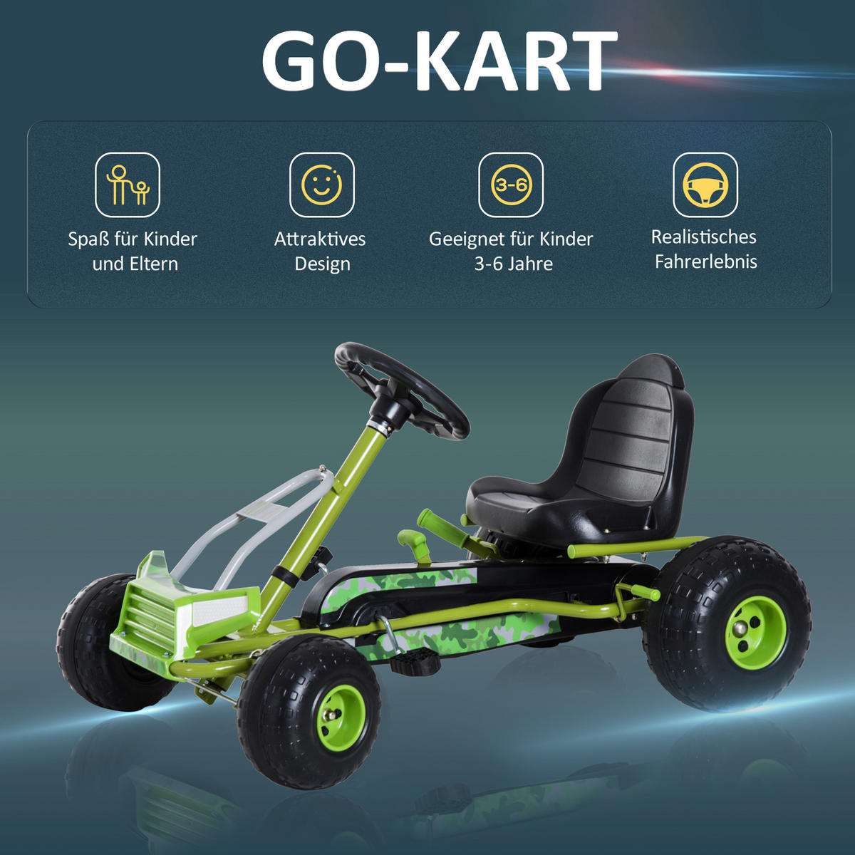 KINDER GO KART TRETAUTO, Grün, Metall+ Kunststoff - Grün, Metall (95/66.5/57cm) - HOMCOM