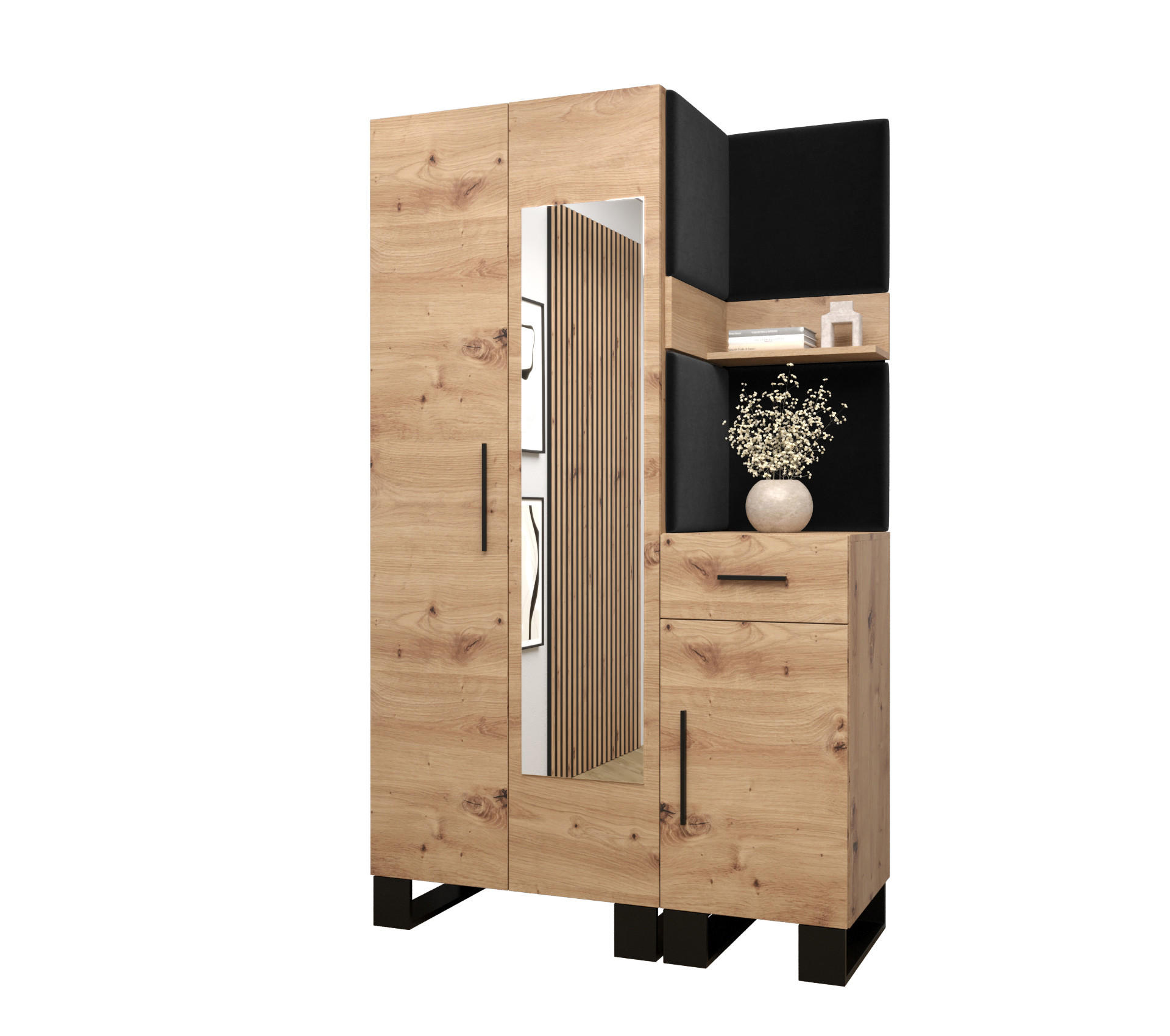 Abiks Möbel Garderoben-Set Eiche Artisan, Dunkelgrau 116x196x45.6 cm
