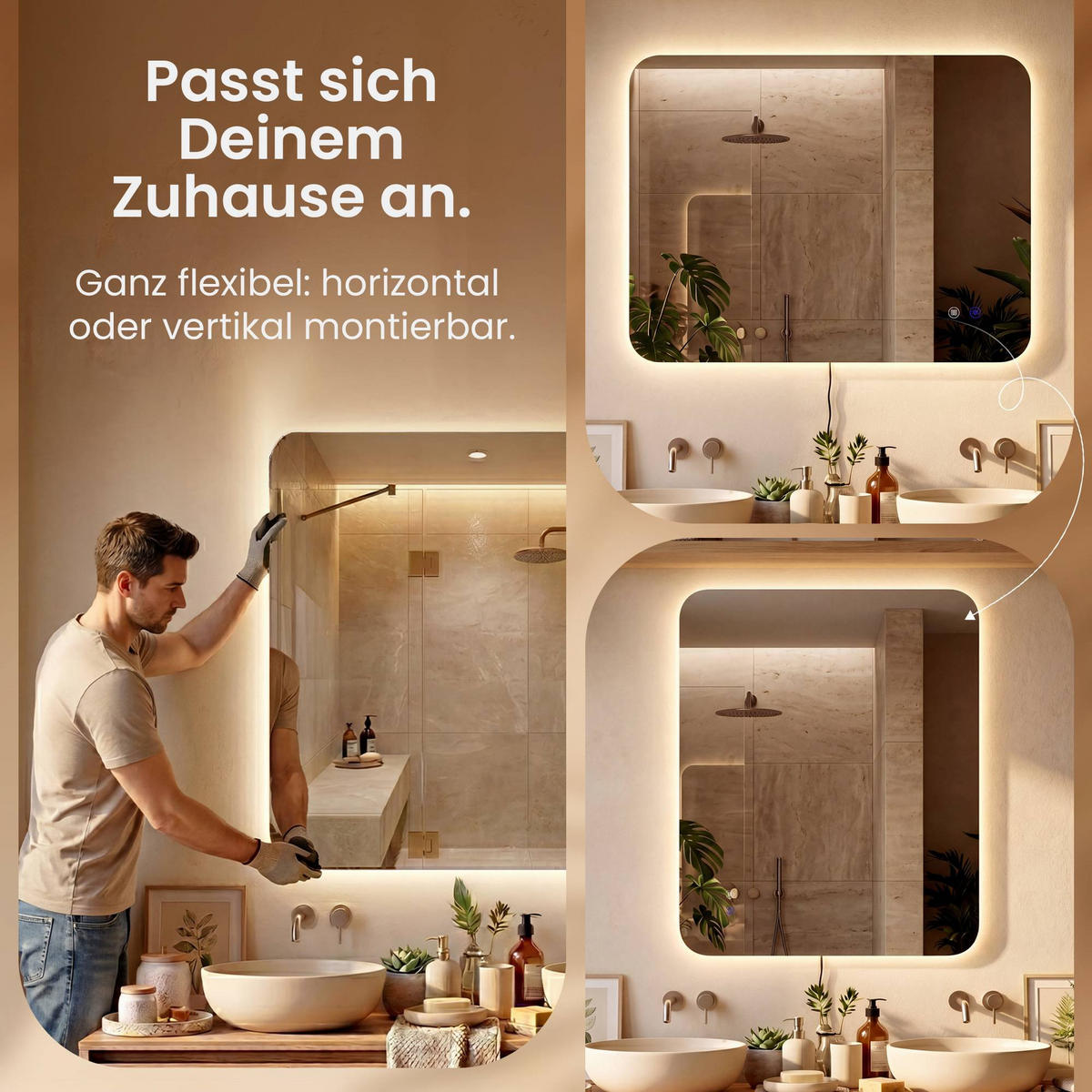 BADEZIMMERSPIEGEL eckig 80/3/60 cm Glas Klarglas - Klar, Glas (80/60/3cm) - CLP