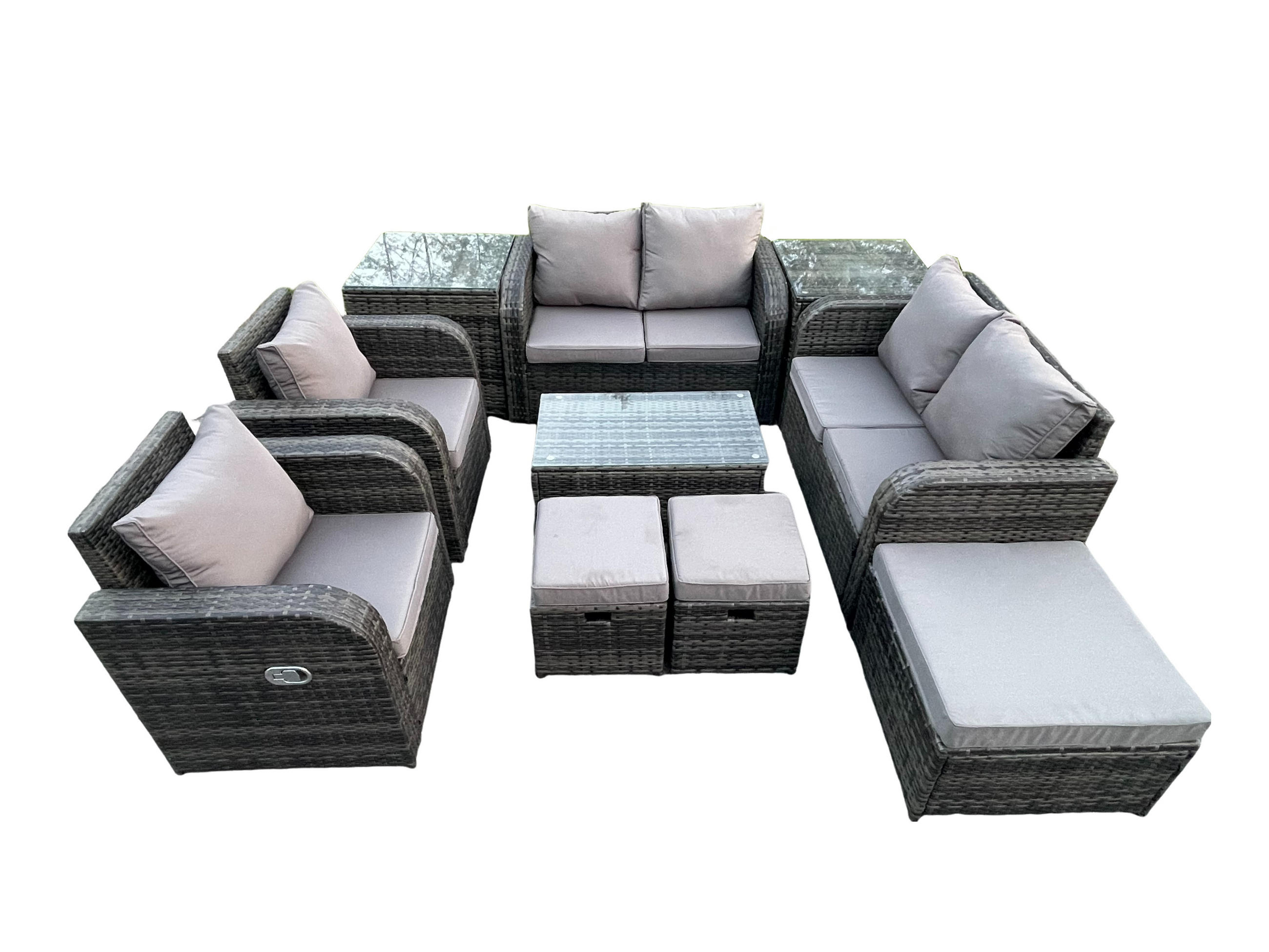 GARTENLOUNGE-SET Polyrattan Dunkelgrau 9-Sitzer - Dunkelgrau, Metall - Fimous
