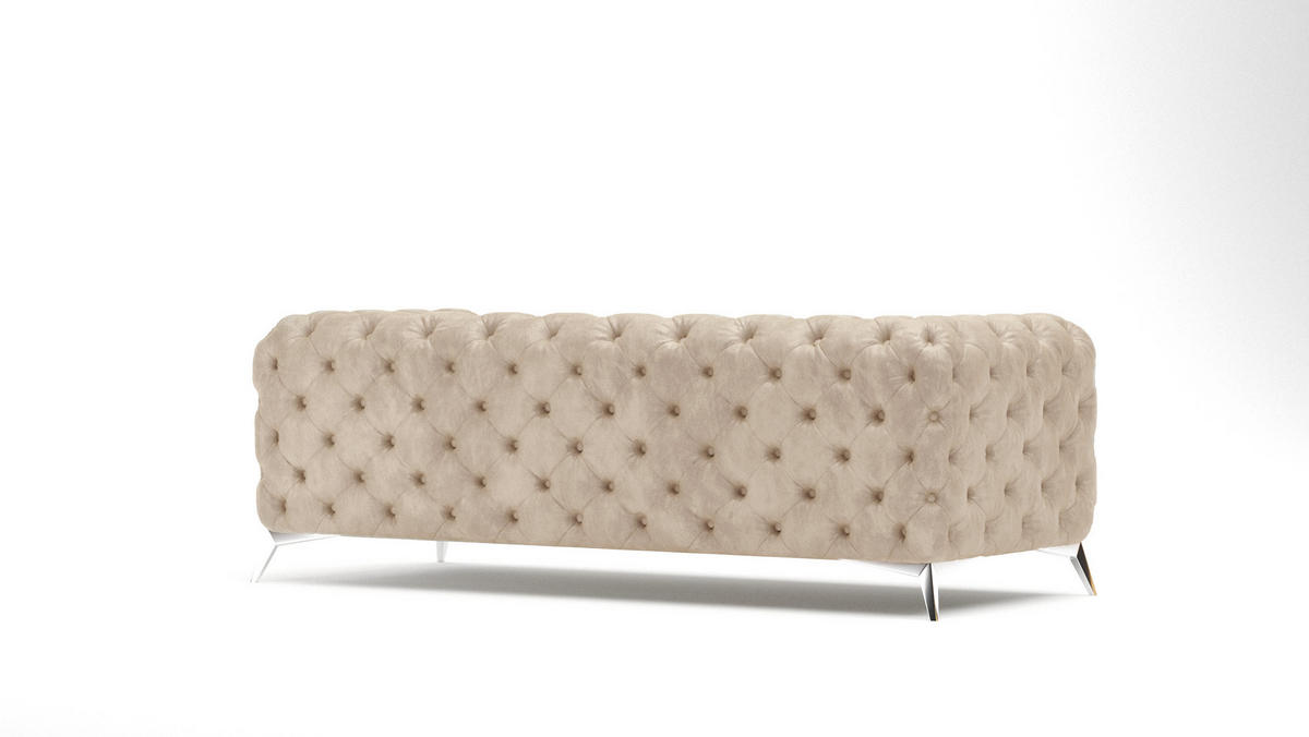 CHESTERFIELD-SOFA 3-Sitzer Quantum Beige Samt - Beige/Silberfarben, Holz/Textil (225/75/100cm) - S-Style Möbel