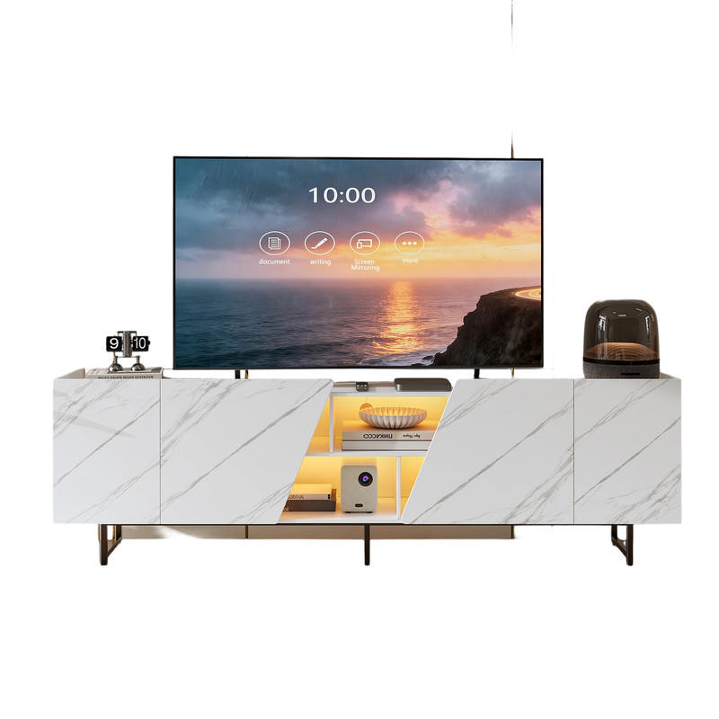 TV-BOARD weiß 220cm marmor-optik metallgestell - Weiß, Holzwerkstoff (34.5/67.7/220cm) - SHOPENTRA