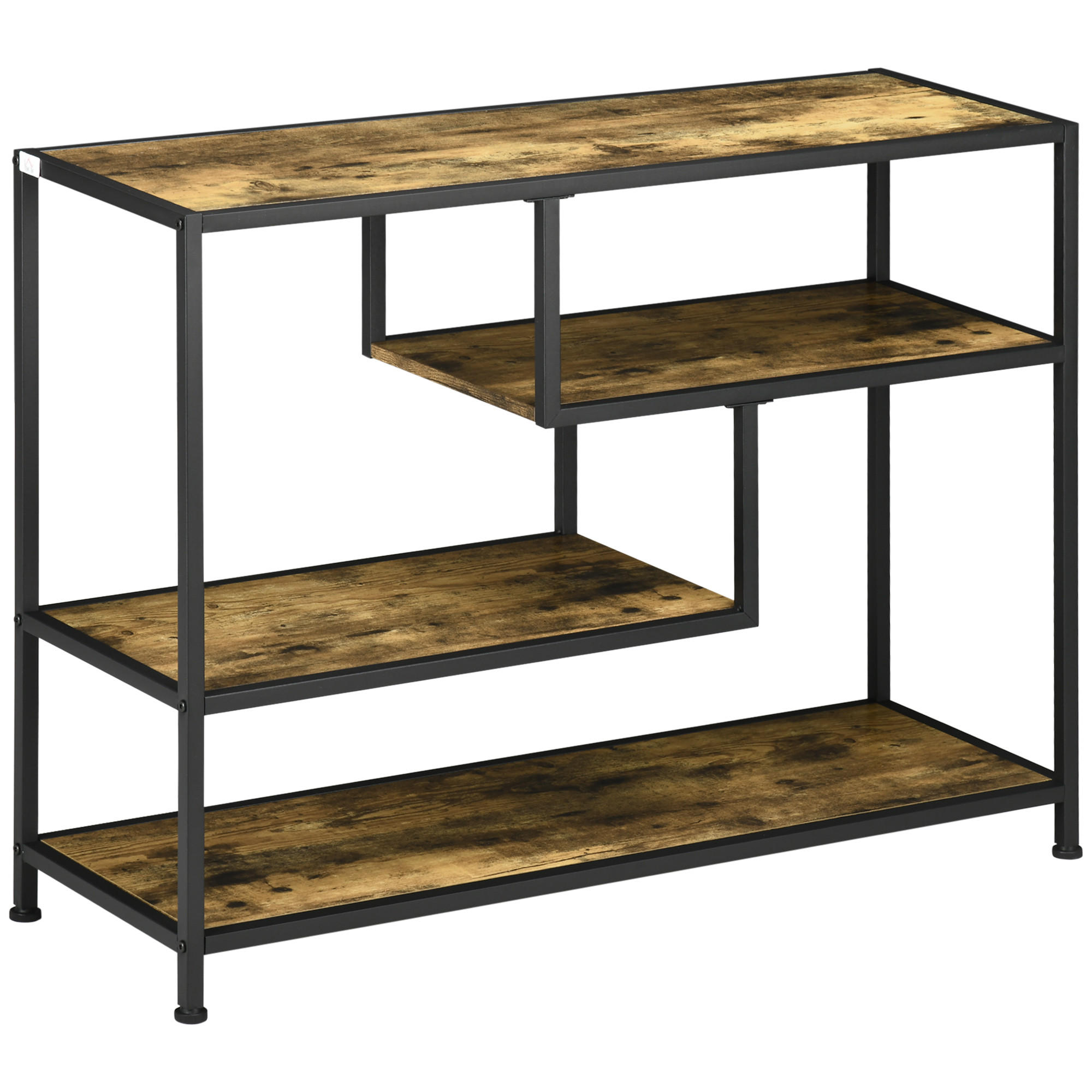 KONSOLENTISCH mit 4 Regalen, 99,6L x 33,6B x 74H cm - Braun, Holzwerkstoff/Metall (99.6/33.6/74cm) - HOMCOM