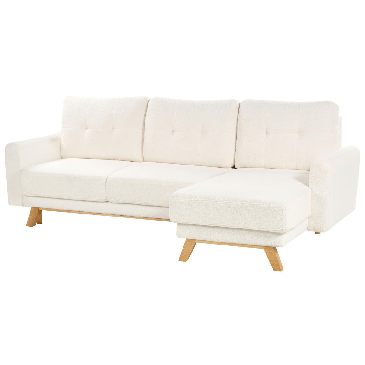 3-SITZER-ECKSOFA Bouclé cremeweiß rechtsseitig mit Schlaffunktion Stauraum Siro - Hellbraun/Weiß, Textil (240/142cm) - Beliani