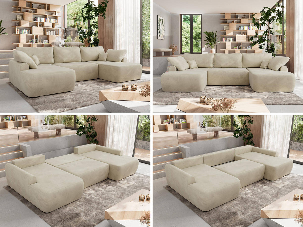 WOHNLANDSCHAFT CUBO U Beige Velvet - Beige/Schwarz, Kunststoff/Textil (370/100/187cm) - MKS