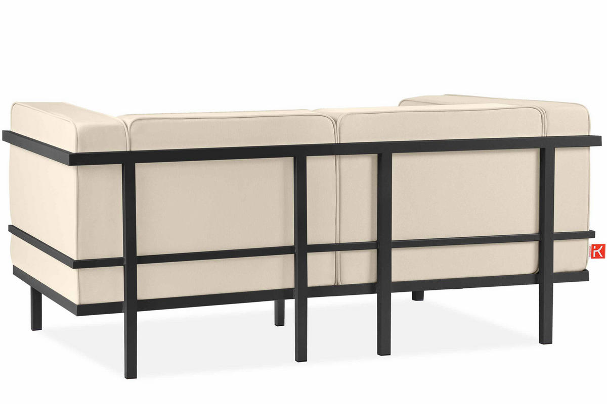 GARTENLOUNGE-SET TRIGLO 4-tlg., 1x Tisch, 2x Sessel, 1x Sofa 2-Sitzer, Modern, Dunkelgrau/Cremeweiß - Dunkelgrau/Creme, Textil/Metall - KONSIMO®