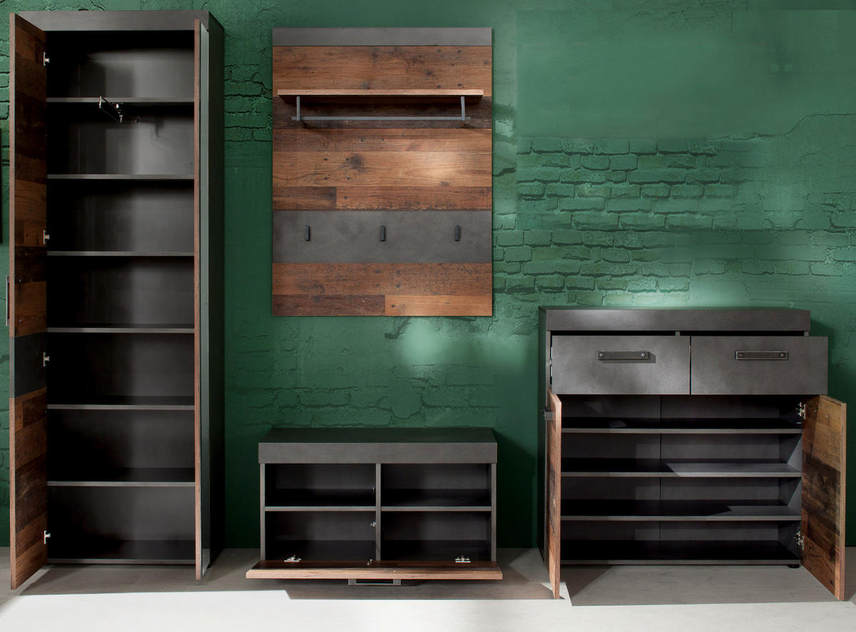 GARDEROBEN-SET 4-teilig in Old Used Wood Vintage 265 cm, Komplettset mit viel Stauraum - Silberfarben/Schwarz, Holzwerkstoff/Kunststoff (265/192/37cm) - Top.Furn