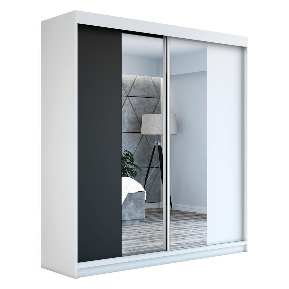 A&J MöbelLand Schwebetürenschrank Weiß, Schwarz, Weiß 120x215x59.5 cm