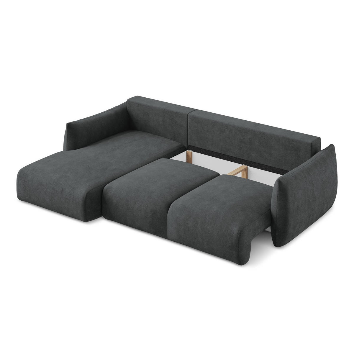ECKSOFA mit Schlaffunktion links Chenille Stoff Grau - Dunkelgrau/Schwarz, Holzwerkstoff/Kunststoff (242/162cm) - LaMiaSofa