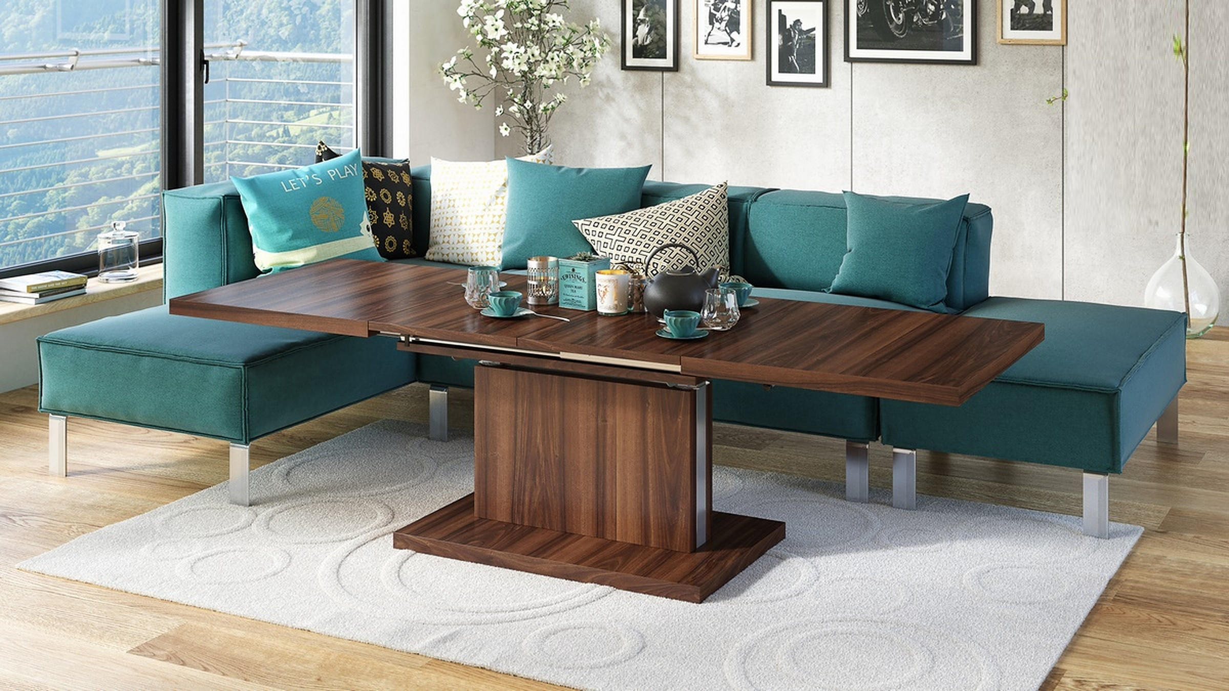 COUCHTISCH rechteckig Nussbaum ausziehbar höhenverstellbar - Nussbaumfarben, Holzwerkstoff (80/120/56cm) - designimpex