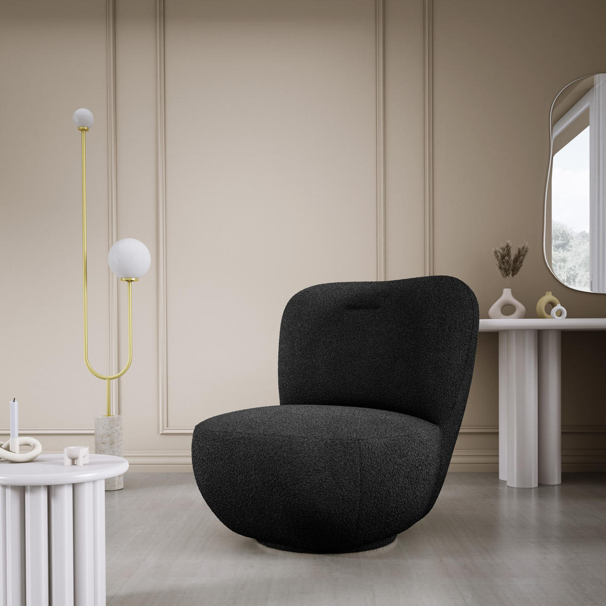 DREHSESSEL LUIS, Freistehend, Sitz drehbar 360°, 39x82x56 cm, HELLGRAU - Hellgrau, Holz/Textil (82/72/66cm) - DomoHome