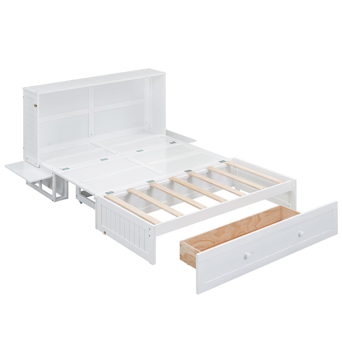 SCHRANKBETT Mobiles 140/200 cm Weiß mit Schublade und Regal - Weiß, Holz (140/200cm) - OKWISH