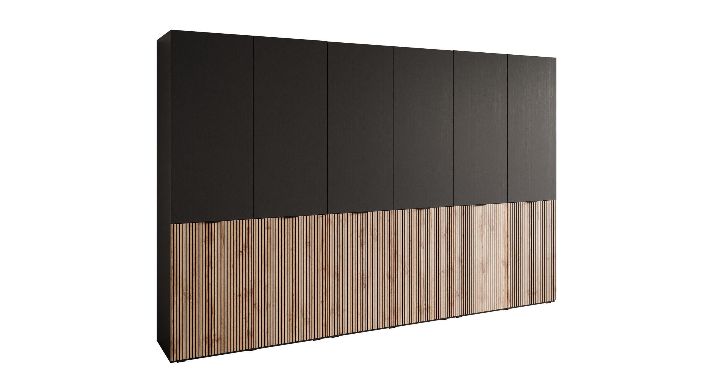 Lookway Kleiderschrank Eiche Wotan, Schwarz 303x200x49 cm