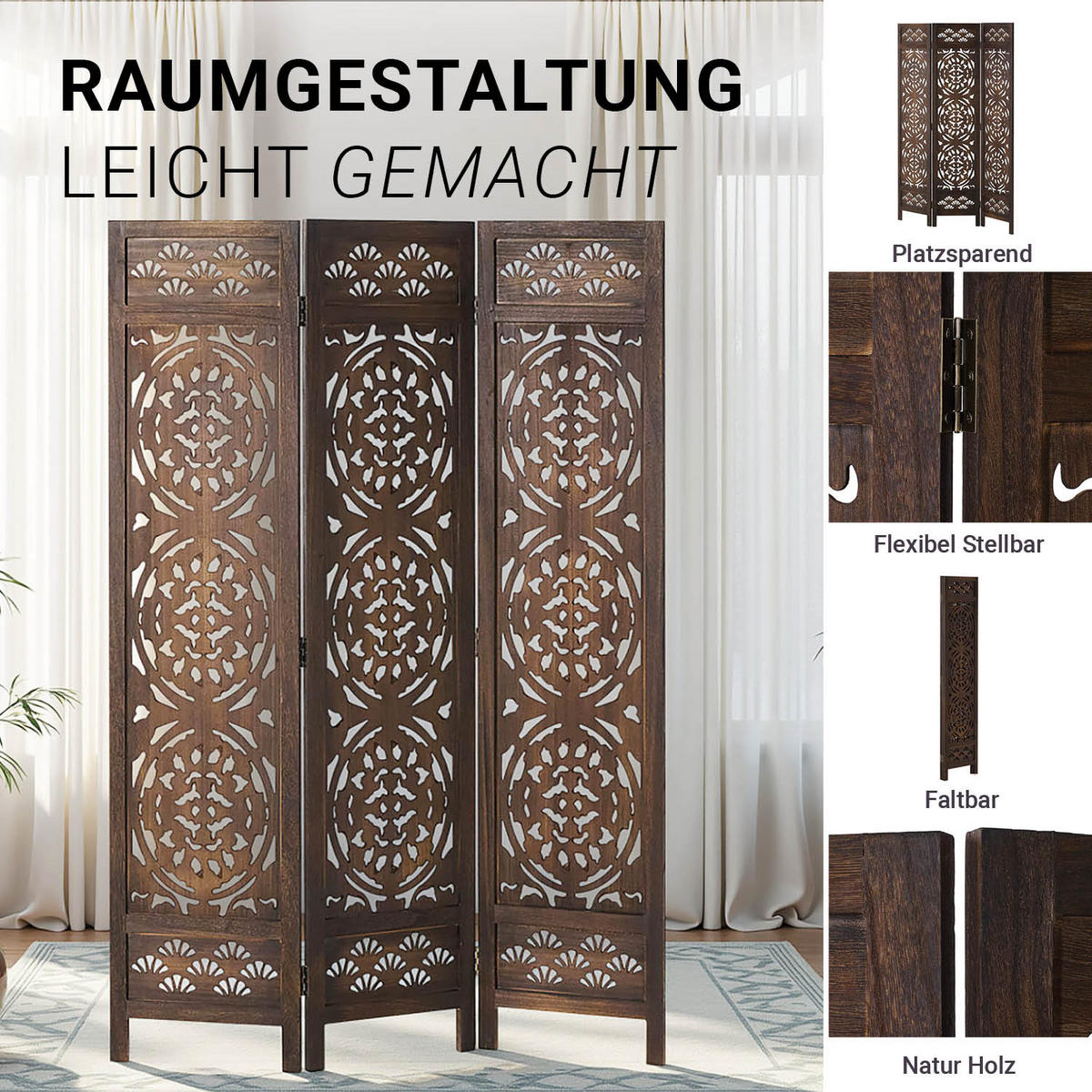 PARAVENT 120/170 cm Holz Braun Dekorativ - Braun, Holz (120/170/2cm) - Homestyle4u