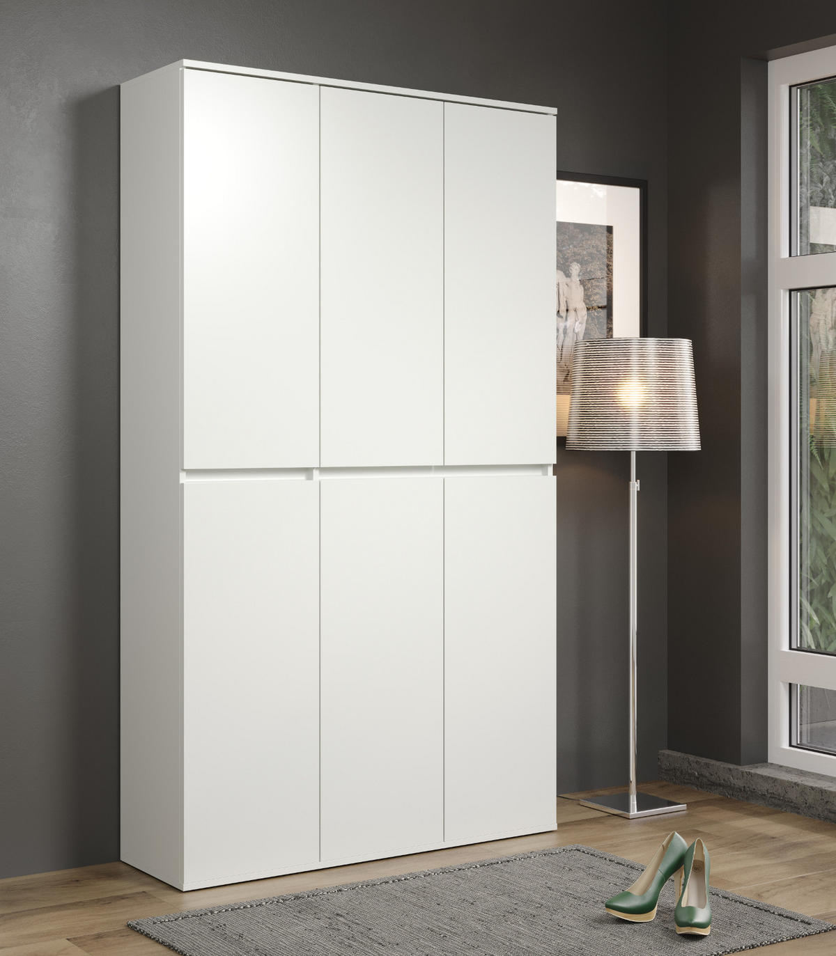 GARDEROBENSCHRANK weiß 111 x 191 cm, Schuhschrank 6-türig - Schwarz/Weiß, Holzwerkstoff/Kunststoff (111/191/34cm) - Top.Furn