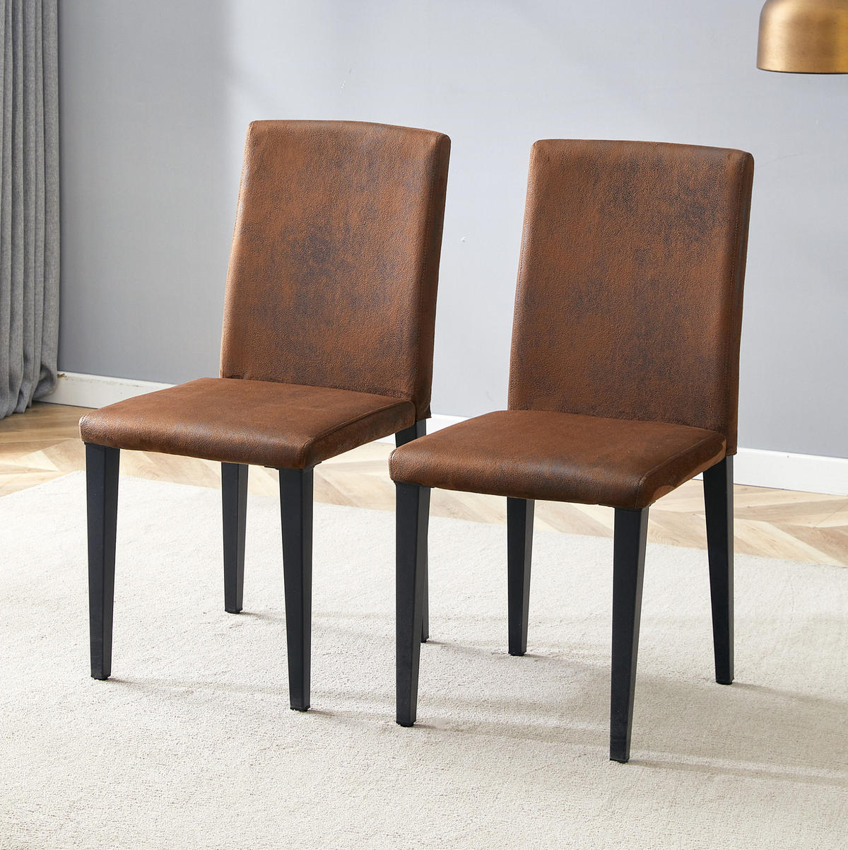 STUHL 2er-Set Esszimmer 90 cm Webstoff Braun-Schwarz - Schwarz, Metall (47/90/41.1cm) - Meubliv