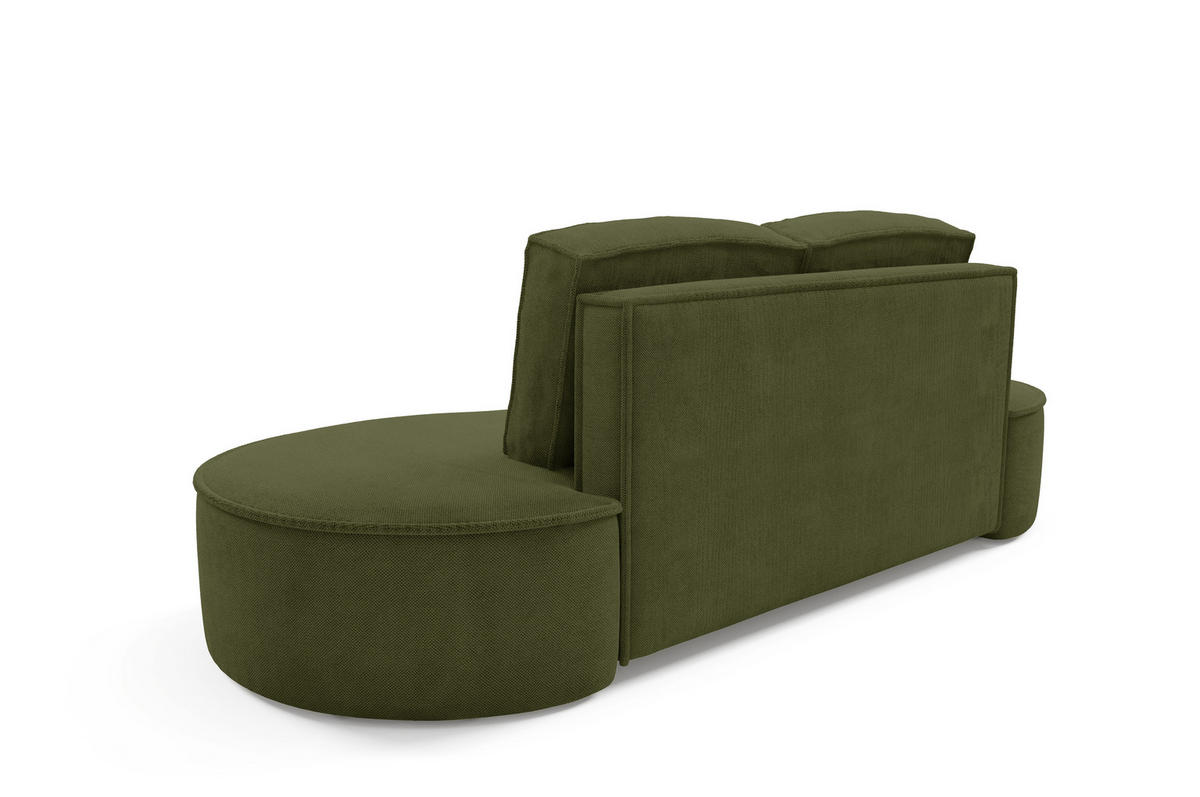 SOFA Molly – Freistehendes halbrundes Designsofa mit zwei eleganten, abnehmbaren RückenKissen, Curio Stoff, Größe: 234x101x88 cm, Grün - Waldgrün, Holz/Textil (234/88/101cm) - DomoHome