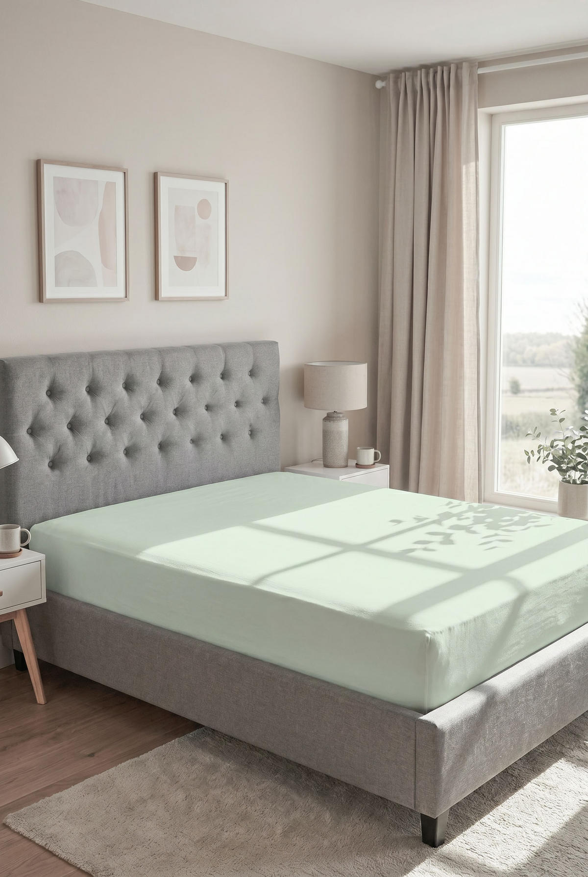 SPANNBETTTUCH Premium Jersey mint, 140x200 cm - 160x200 cm - Mintgrün, Textil (160/200cm) - biberna