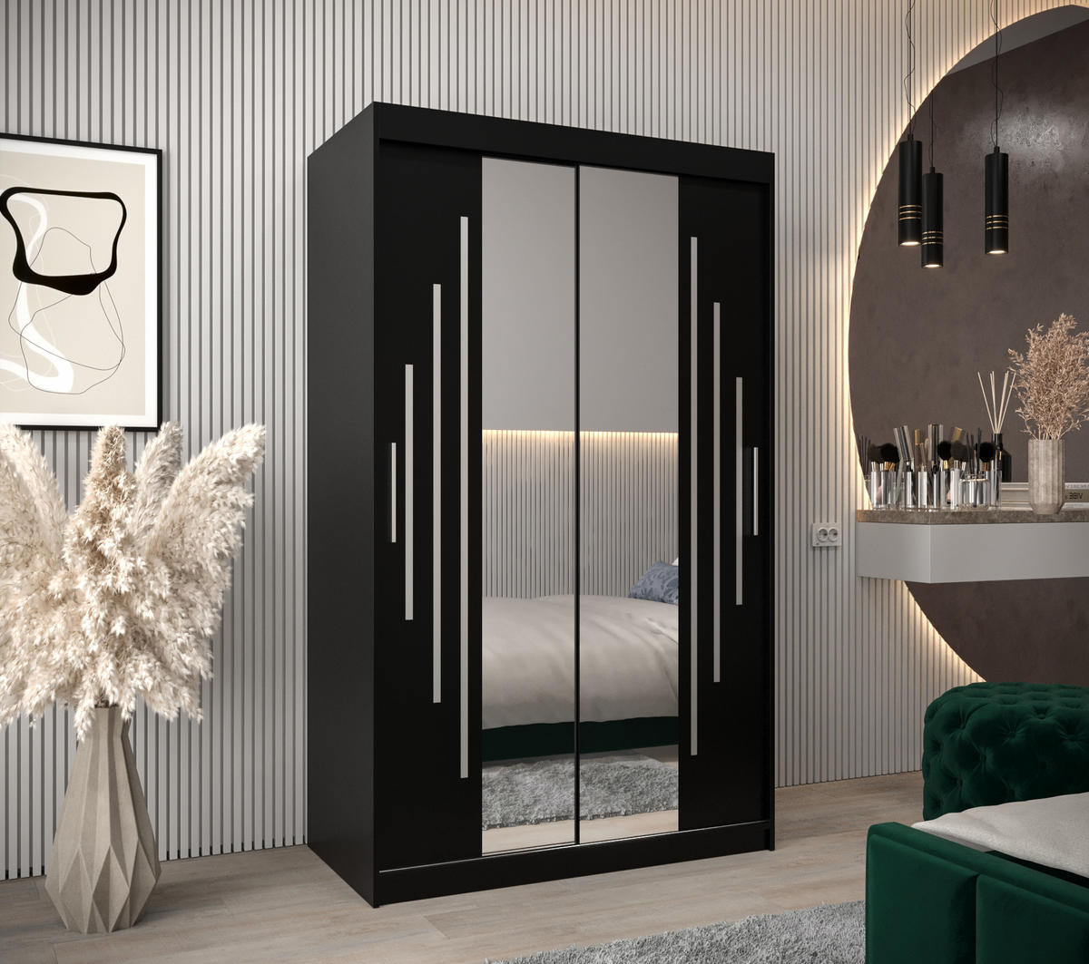 SCHWEBETÜRENSCHRANK 200/120/62 2-türig - Silberfarben/Schwarz, Holz/Kunststoff (120/200/62cm) - Abiks Möbel