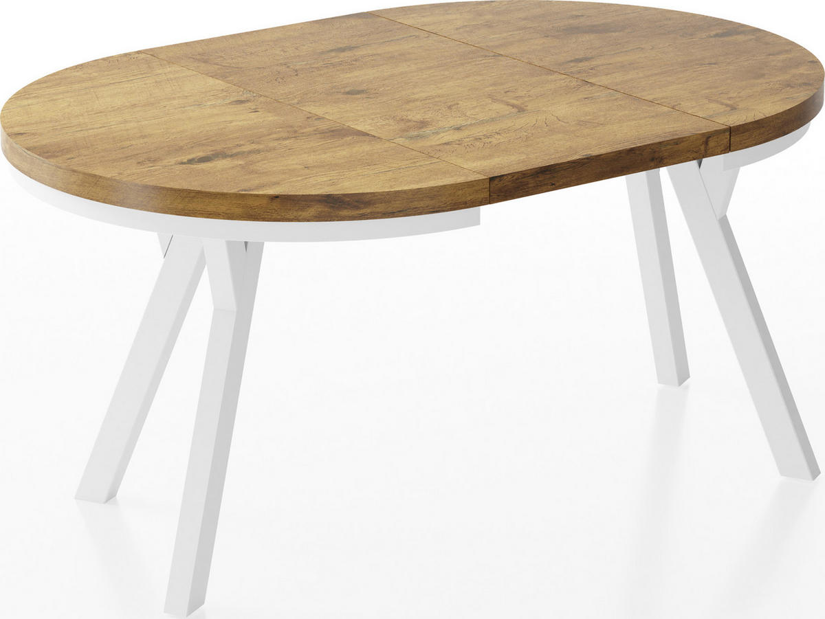 ESSTISCH Lume Weiß runder ausziehbarer, Lancelot Eiche 100-150/100/76 cm - Eichefarben/Weiß, Holz/Holzwerkstoff (100/100/76cm) - WFL GROUP