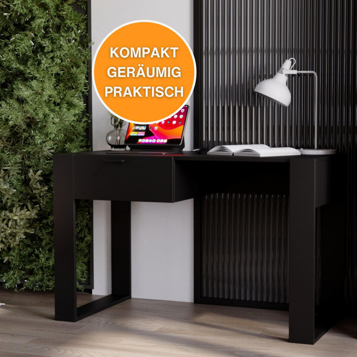 SCHREIBTISCH Schwarz 120/73/53,6 cm - Schwarz, Holzwerkstoff (53.6/120/73cm) - CraftPAK