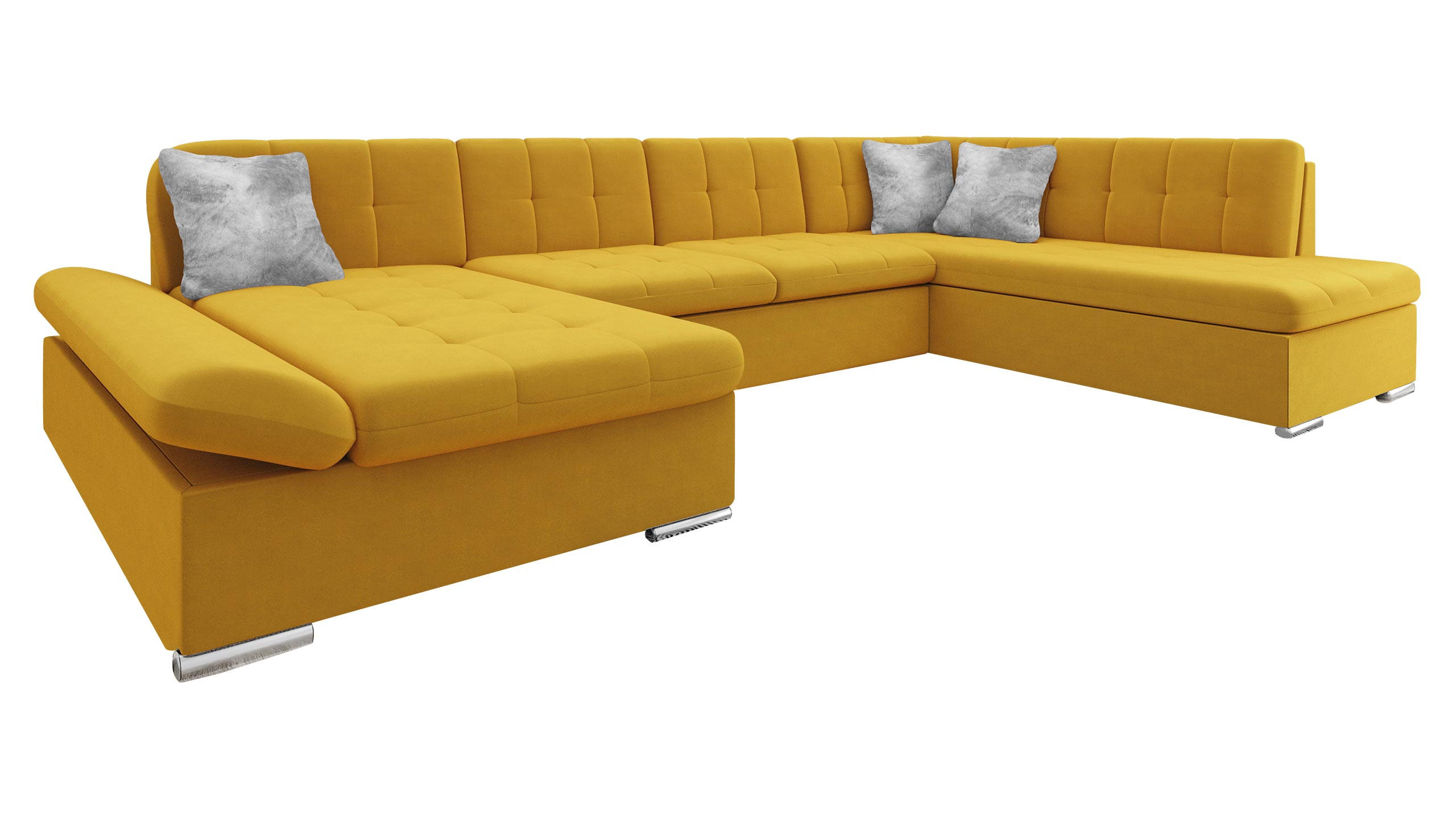 ECKSOFA Bergen Premium, Seite: Links - Gelb/Silberfarben, Holz/Textil (345/76/205cm) - MIRJAN24