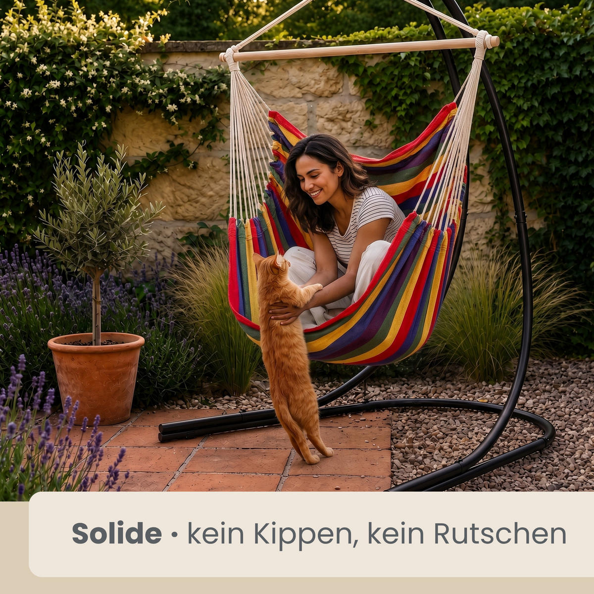 XL HÄNGESTUHL mit Gestell 210/140 cm , Multicolor/Schwarz - Multicolor, Textil (140/210/160cm) - Amanka