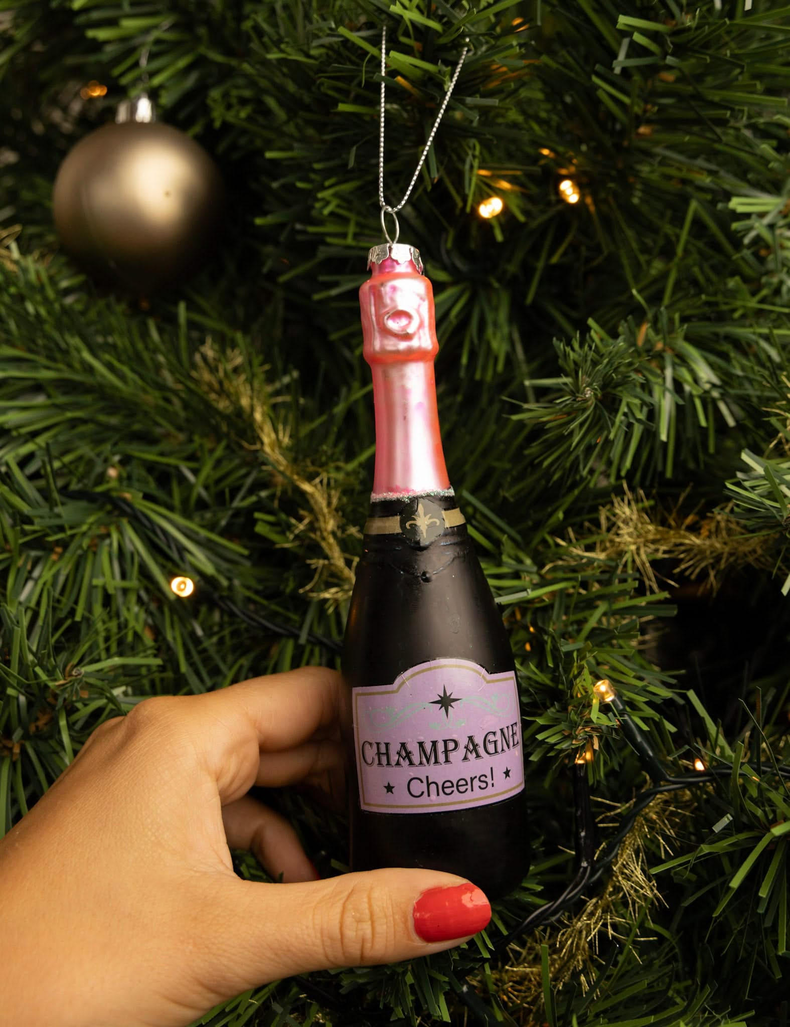 WEIHNACHTSKUGEL Champagnerflasche 17 cm - Schwarz, Glas (5/17/1cm)