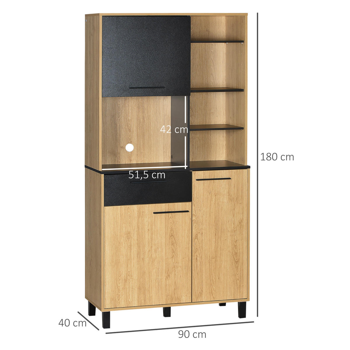 BUFFET DE-11033 3 Türen Schwarz/Naturholz - Naturfarben, Holzwerkstoff (40/180/90cm) - ComfortXL