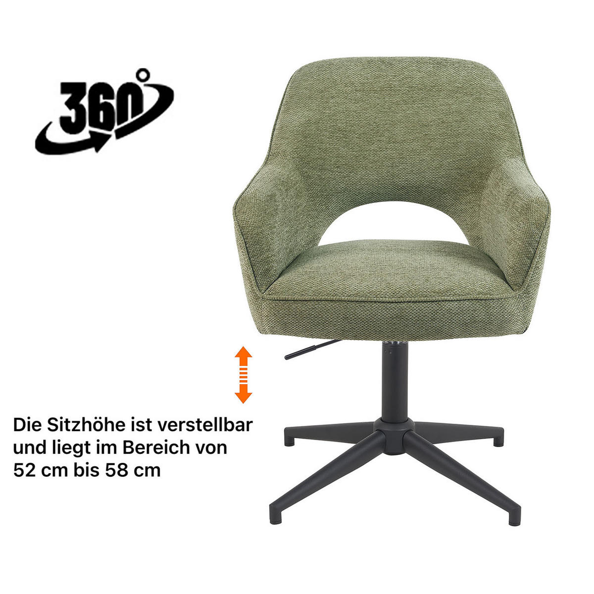 BÜROSTUHL Mika-Bryn - Schwarz/Grün, Textil/Metall (60/84/65cm) - DUBI Möbel