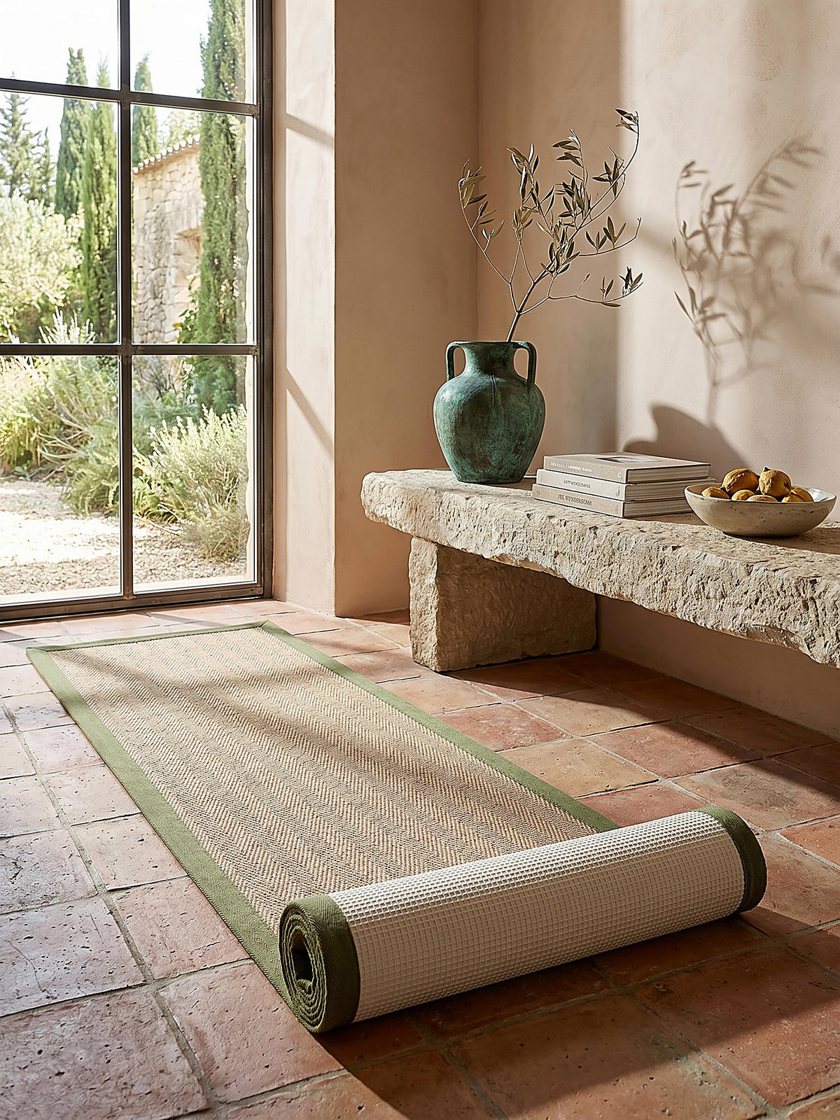 JUTETEPPICH TRENT, geometrisch, Braun-Grün, 60 x 230 cm - Naturfarben/Grün, Textil (60/230cm) - KADIMA DESIGN