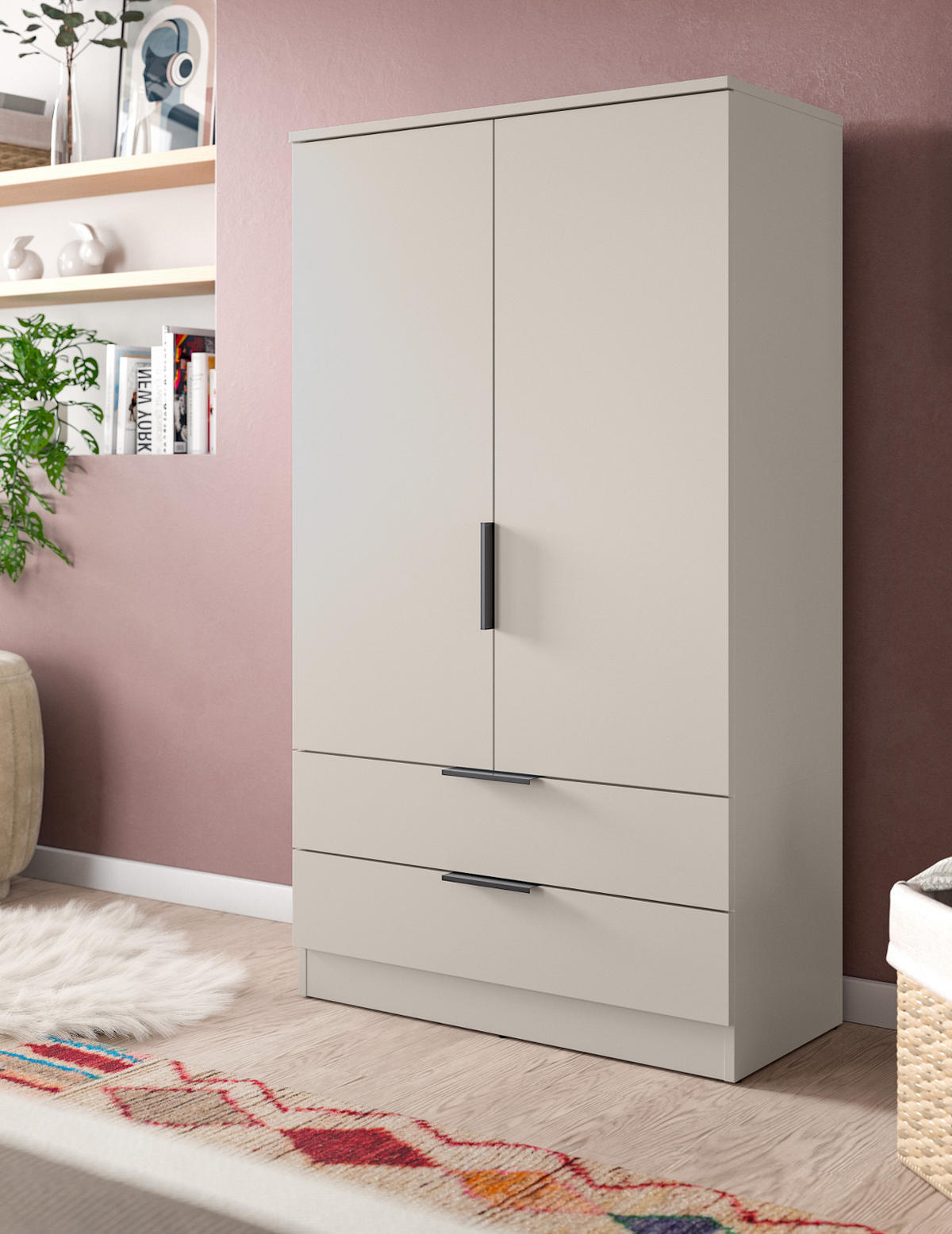 KLEIDERSCHRANK kaschmir 80 x 140 cm, Wäscheschrank 2-türig mit Einlegeböden - Kaschmir/Schwarz, Holzwerkstoff/Kunststoff (80/140/37cm) - Inn.Furn