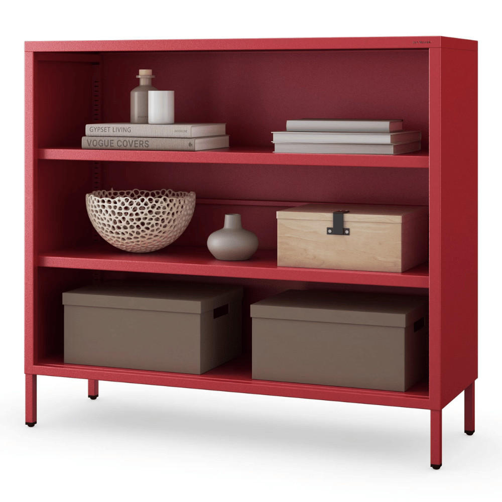KOMMODE Metall offen LUCA 4 Ebenen 90x100x35cm Rot - Rot, Metall (100/90/35cm) - Jan Nowak