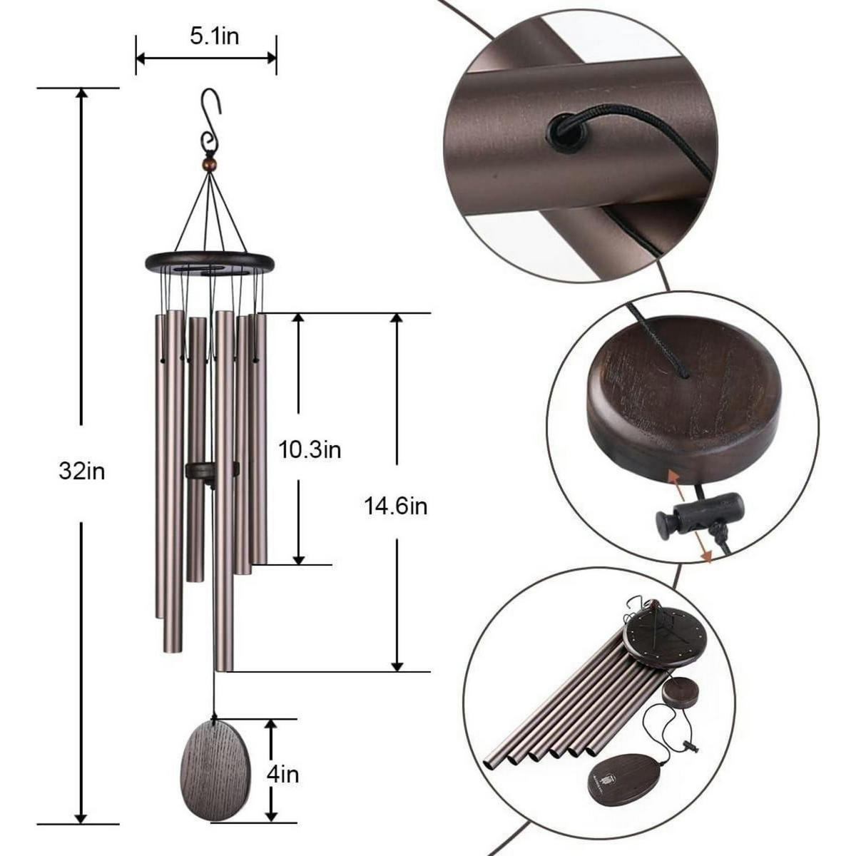 WINDSPIEL 32 Zoll Aluminium Bronze - Bronzefarben, Metall (13/13/81.3cm)
