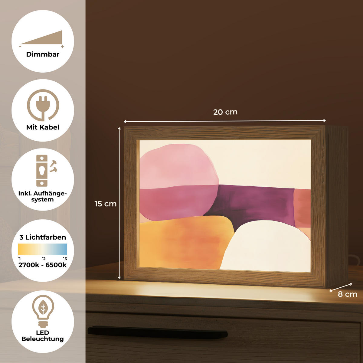 NÁSTĚNNÁ LAMPA Tvary - abstraktní - barevné 20x15 cm - růžová, kompozitní dřevo (20/15/8cm) - OnlyWow
