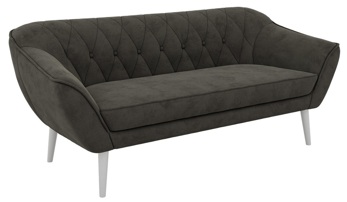 TŘÍMÍSTNÁ POHOVKA PIRS 3 - Tmavě šedá Samet - Bílé nohy - bílá/tmavě šedá, kompozitní dřevo/textil (180/75/74cm) - MKS
