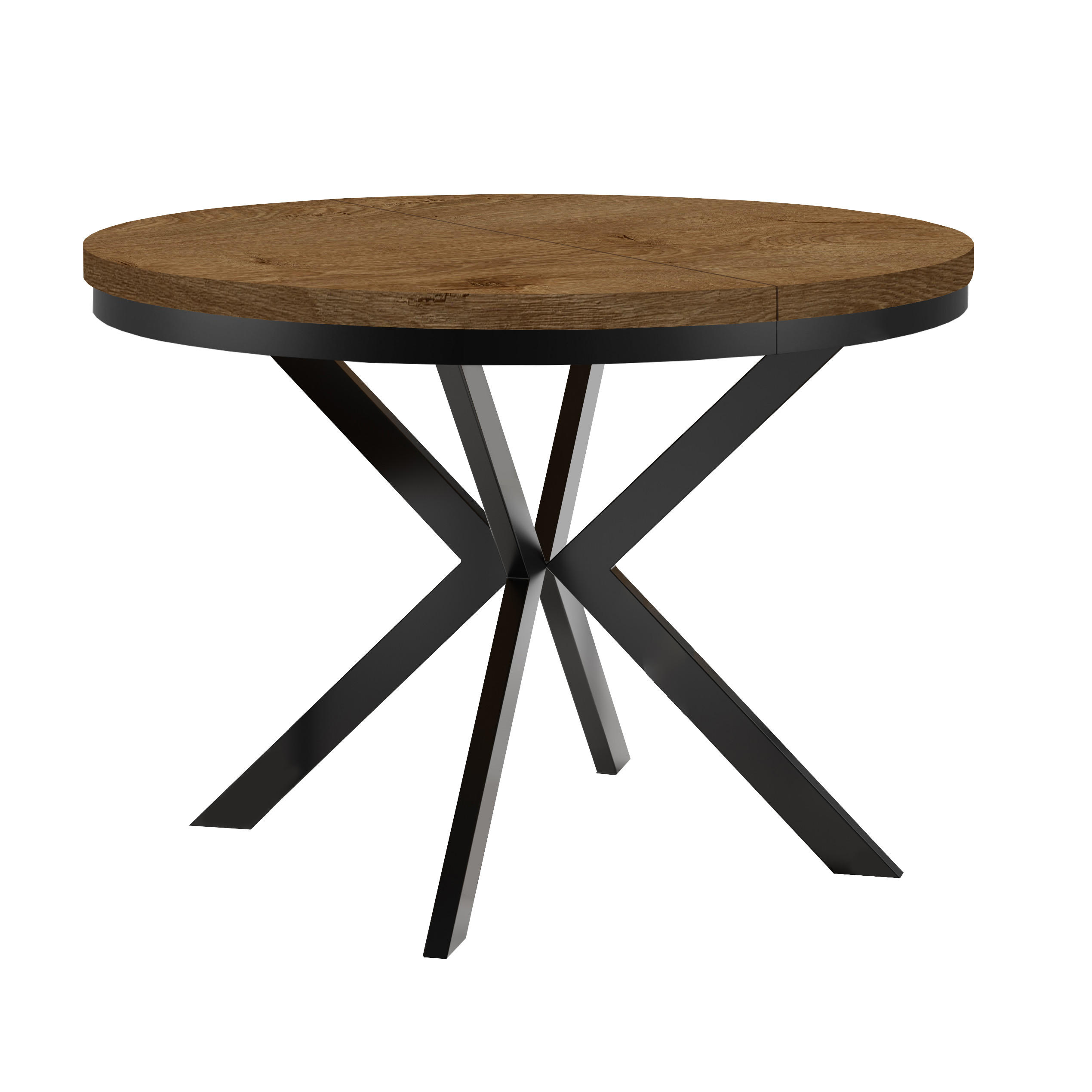 ESSTISCH Runder ENDIK mit Ring-Gestell und Metallbeinen, Durchmesser: 90/190 cm, Farbe: Eiche Lefkas/Schwarz - Dunkelbraun/Schwarz, Metall (190/90/77cm) - Dekori_Interiors