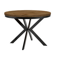 ESSTISCH Runder ENDIK mit Ring-Gestell und Metallbeinen, Durchmesser: 90/140 cm, Farbe: Eiche Lefkas/Schwarz - Dunkelbraun/Schwarz, Metall (140/90/77cm) - Dekori_Interiors