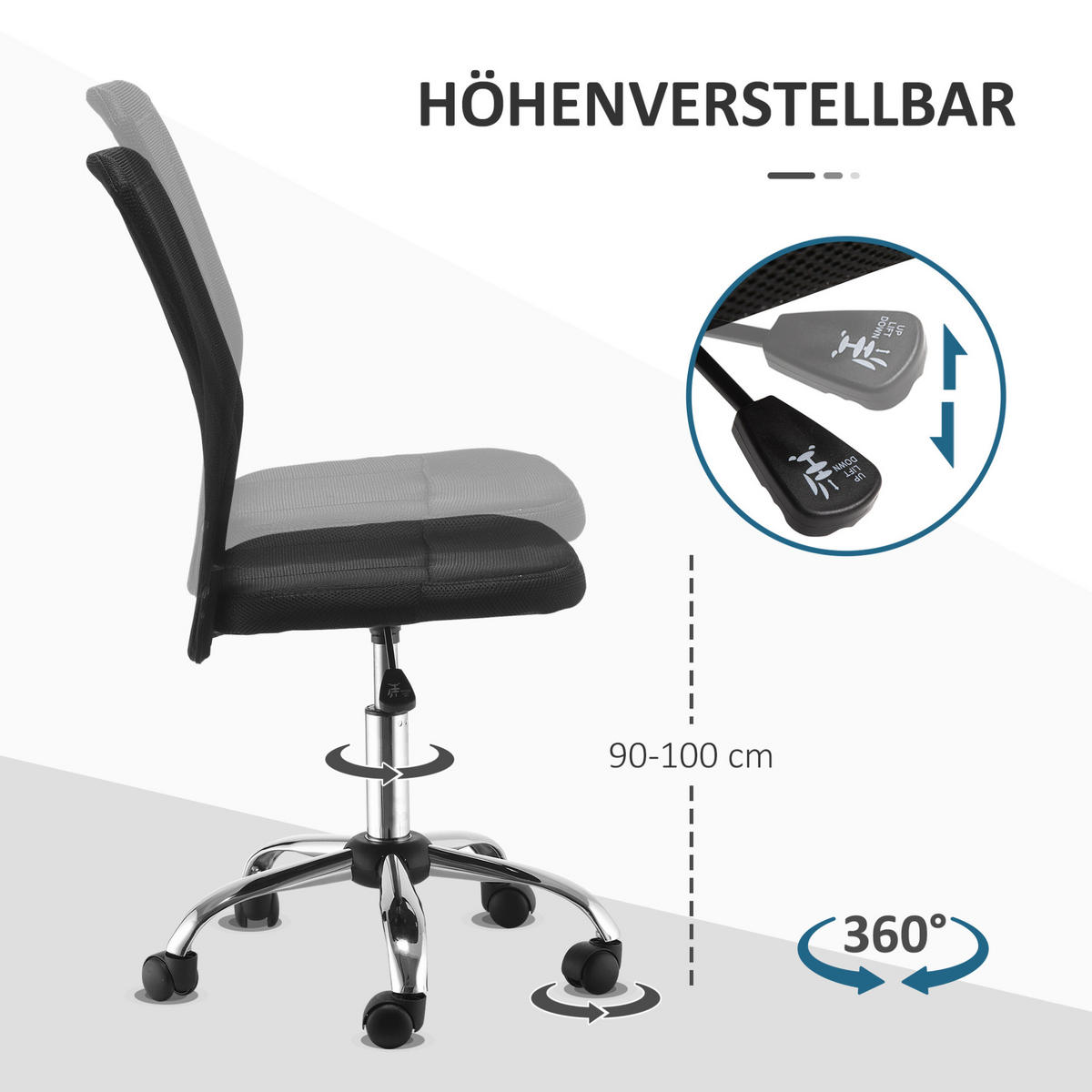 BÜROSTUHL höhenverstellbar 43 x 58 x 90-100 cm Polyester Black - Schwarz, Kunststoff (58/100/43cm) - Meubliv