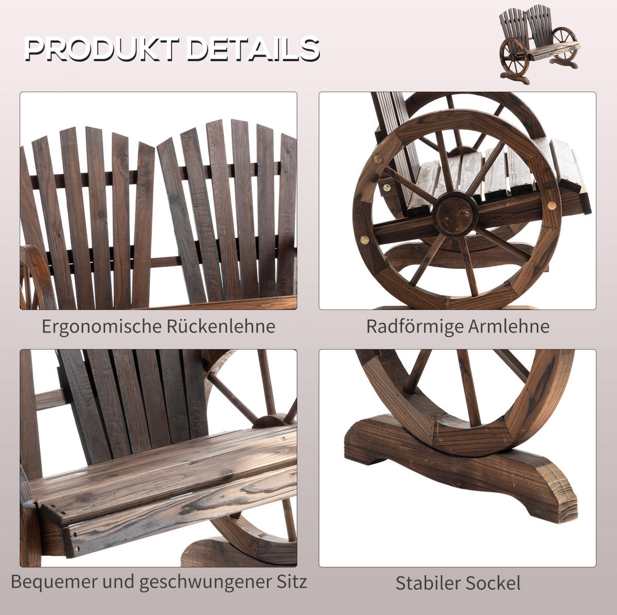 ZAHRADNÍ lavice z dřeva 108x66x95 cm tmavě hnědá s opěrkami, rustikální design a pohodlné sezení pro 2 osoby - tmavě hnědá, kompozitní dřevo (108/95/66cm) - Modfu