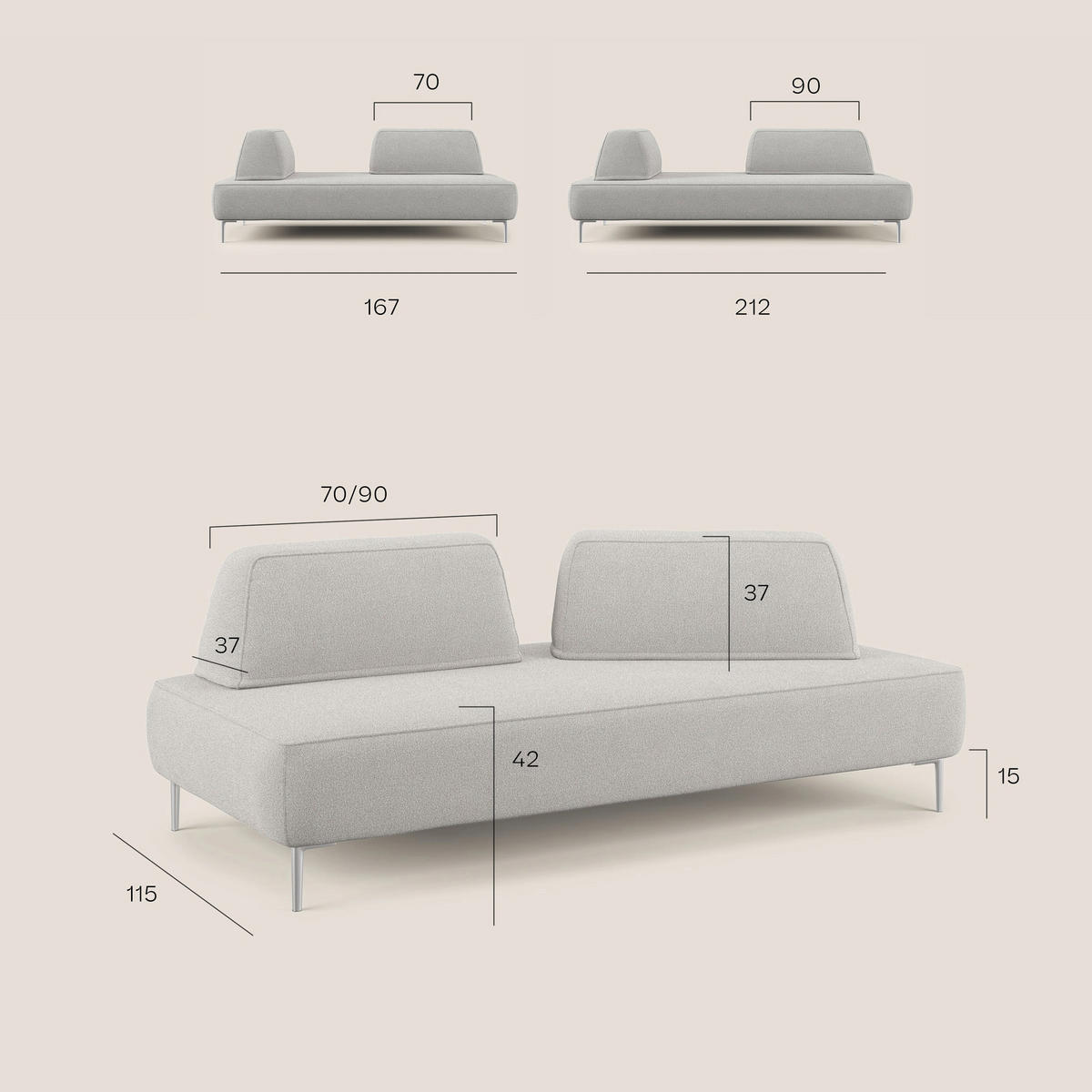 LINEARSOFA Newton - Gelb, Textil (212/42/115cm) - Divani.store