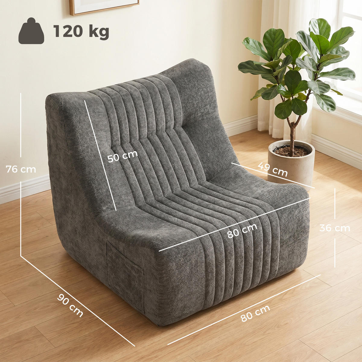 SOFA Hellgrau 90.0/80.0/76.0cm - Hellgrau, Textil (80/76/90cm)