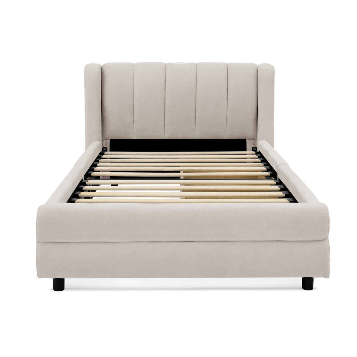 BETT mit Schubladen und USB 90x200 cm Chenille Beige - Beige, Holz (90/200cm) - Meubliv