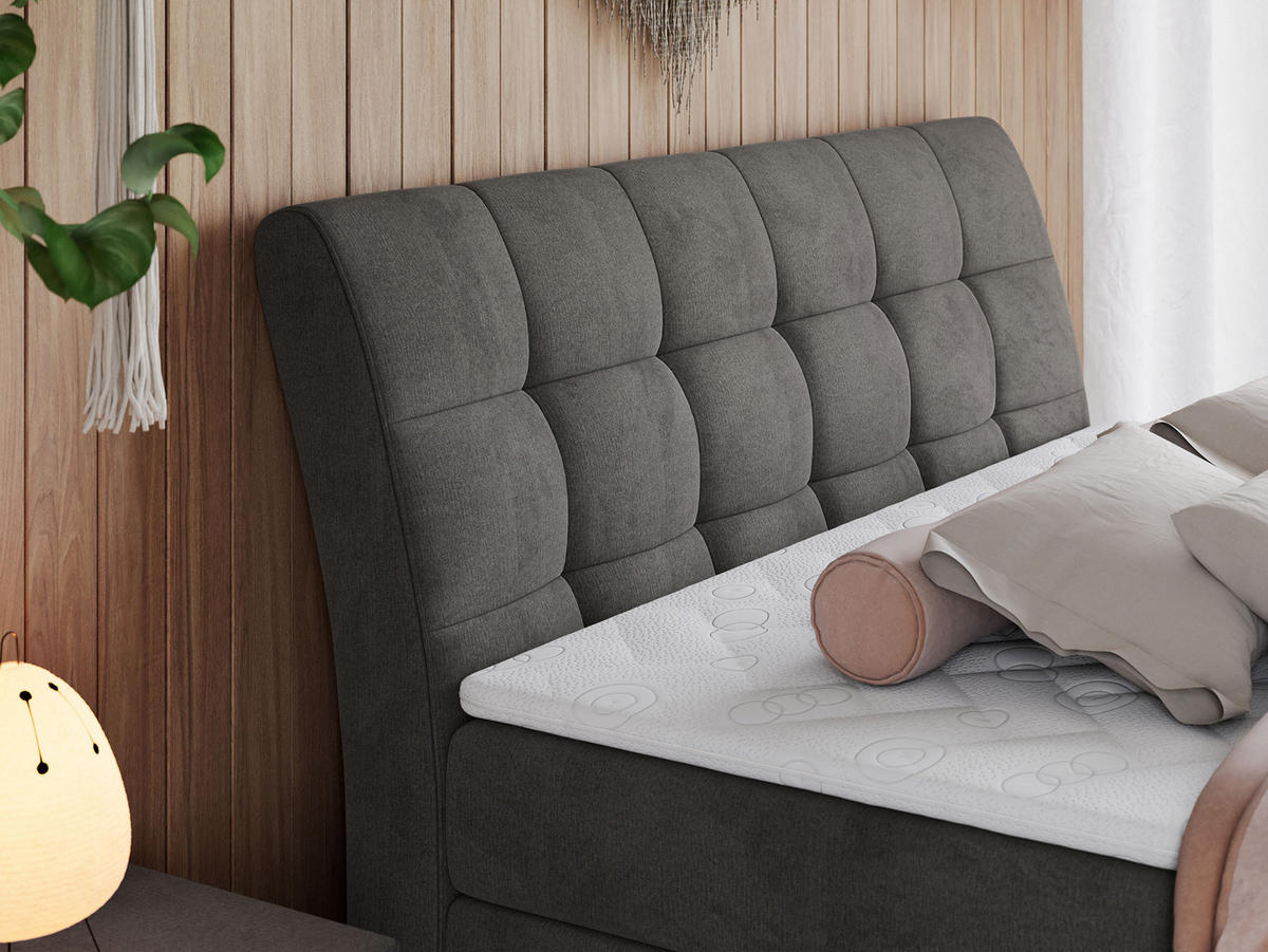 BOXSPRINGBETT GOLD-10 KING 160/200 Dunkelgrau Velvet - H4 - Dunkelgrau, Holz/Textil (160/200cm) - MKS