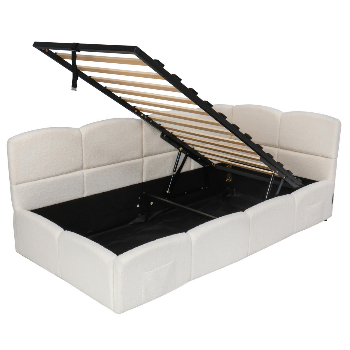 POLSTERBETT aus Schleife 90x200 cm in Beige mit Stauraum & USB - Beige, Textil (90/200cm) - Modfu