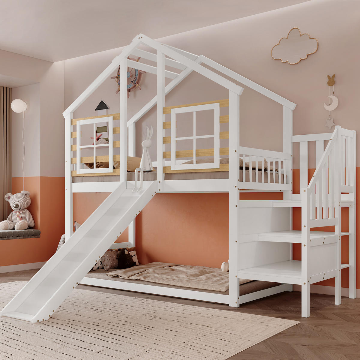 ETAGENBETT 90x200 cm Rutsche Haus weiß - Weiß, Holz (90/200cm) - Fortuna Lai