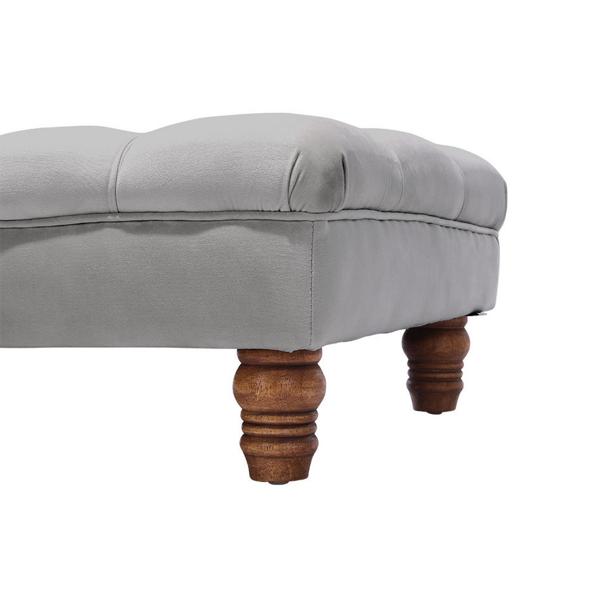 POLSTERHOCKER 90/60/30 cm Knopfheftung Holzbeine Flanell Grau - Walnussfarben/Grau, Holz/Textil (90/30/60cm) - Livingandhome
