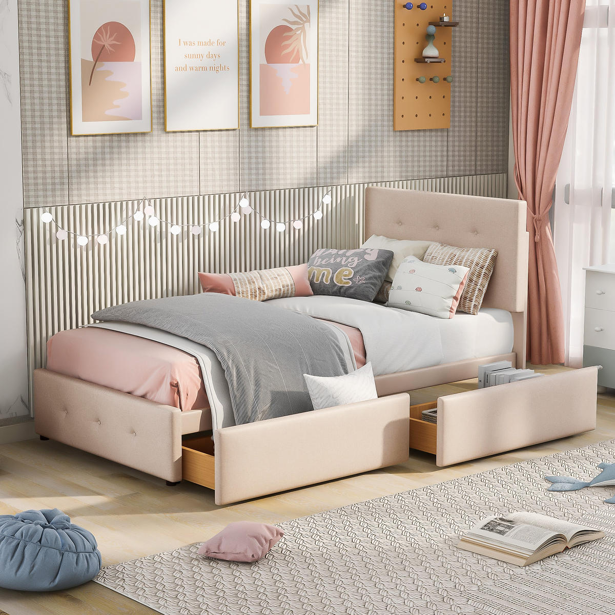 KINDERBETT 90/200 cm DE-01152, in Dunkelbeige, mit 2 Schubladen - Taupe, Metall (90/200cm) - ComfortXL